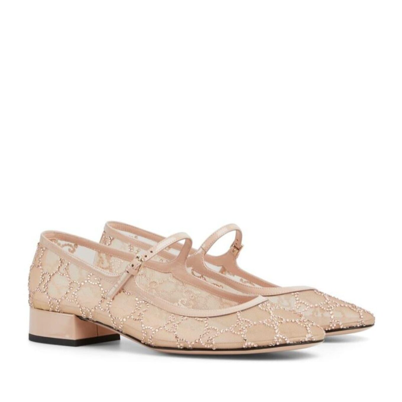 Gucci GG Beige Crystal Ballet Flat