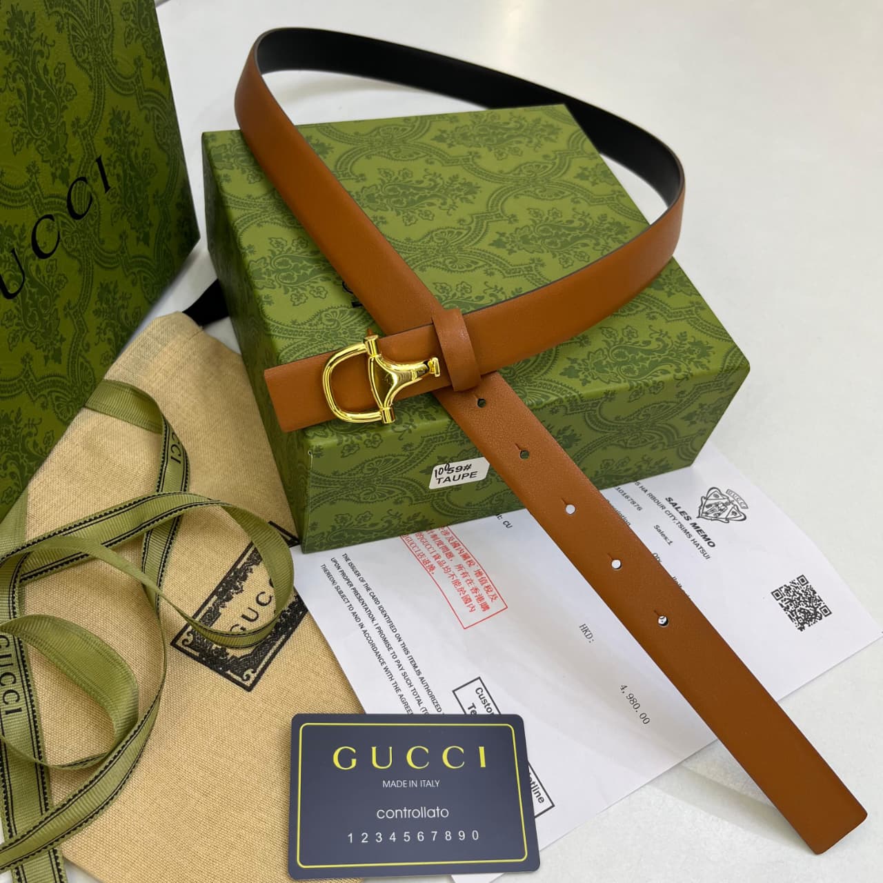 Gucci Horsebit Slim Brown Gold Buckle Women's Belt