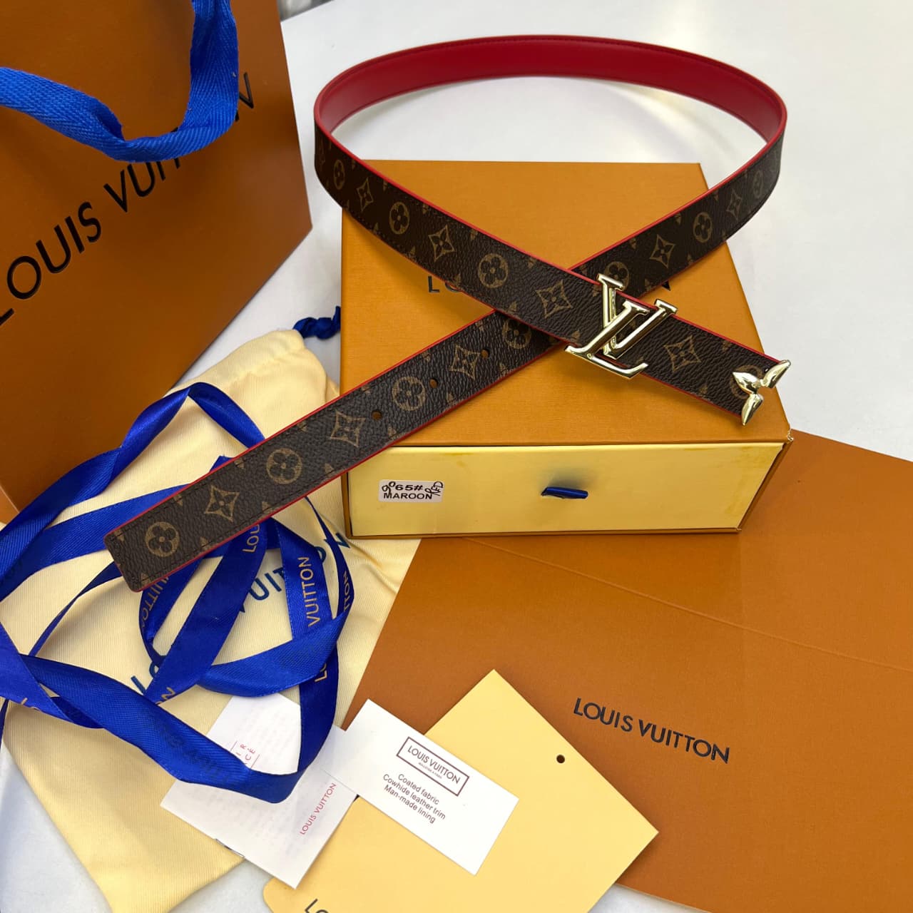 Louis Vuitton Monogram Reversible Red Edge Edition Women's Belt