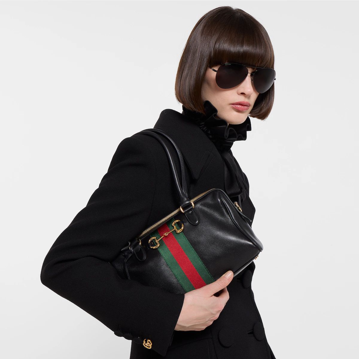 Gucci Borsetto Medium Black Boston Bag (With Box)