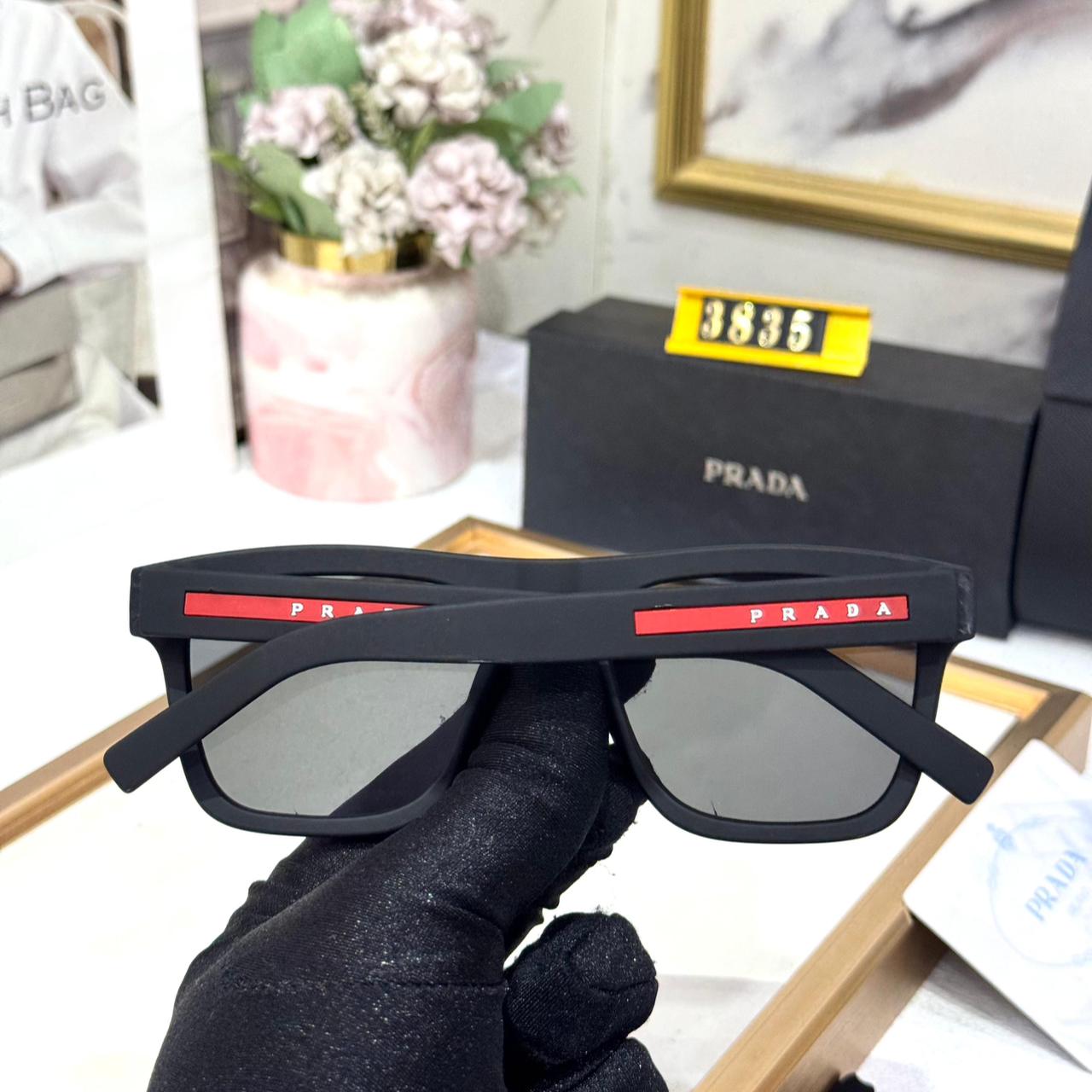 Prada Black Rectangular Mate Sunglasses