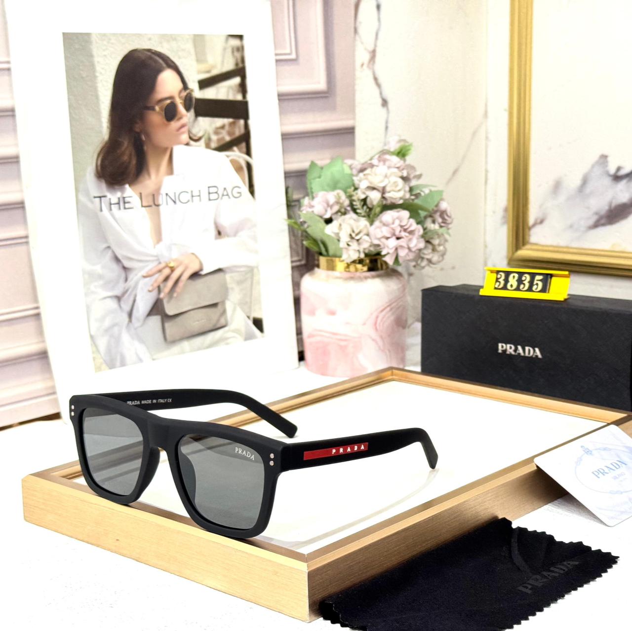Prada Black Rectangular Mate Sunglasses