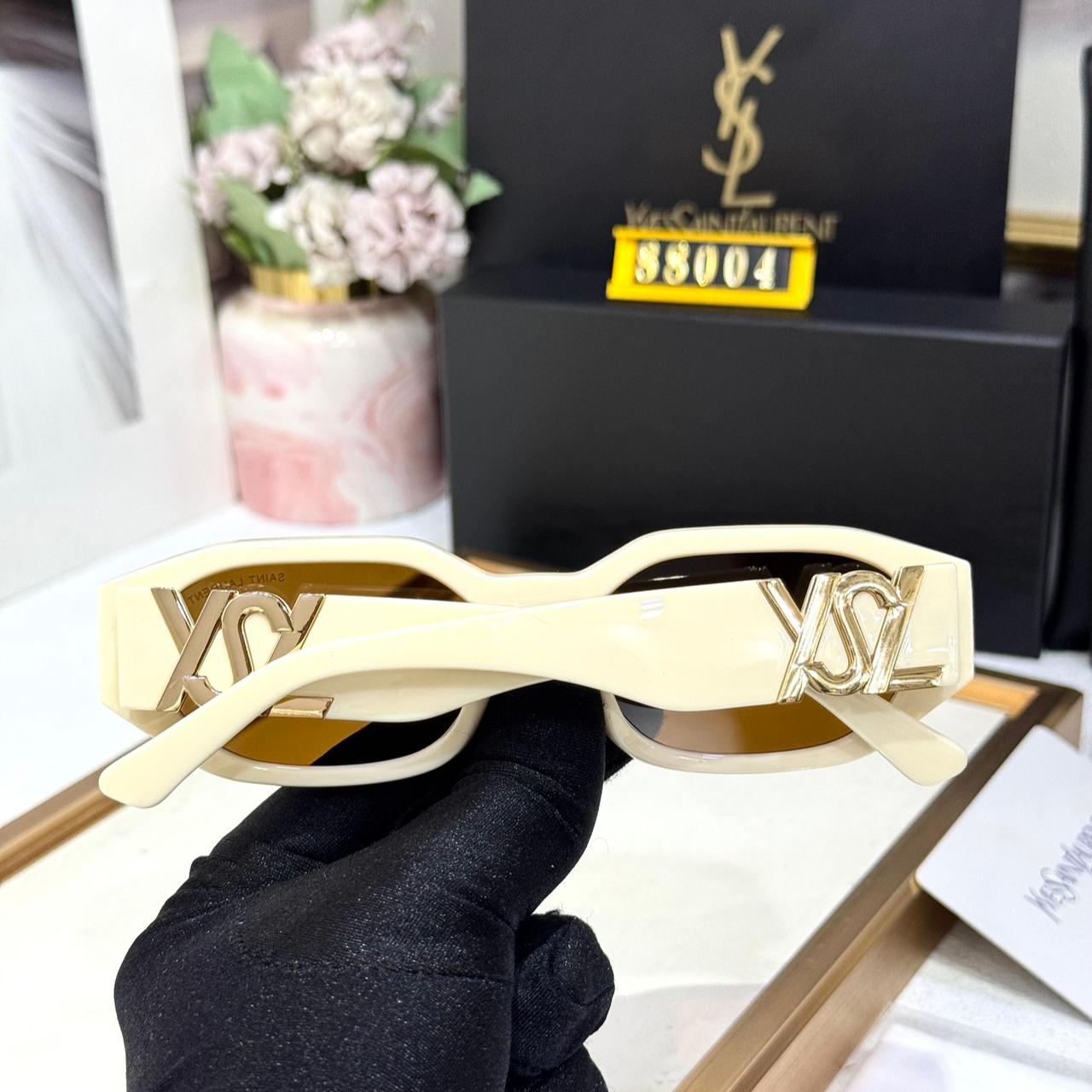 Ysl Saint Laurent White Rectangular Acetate Women’s Sunglasses
