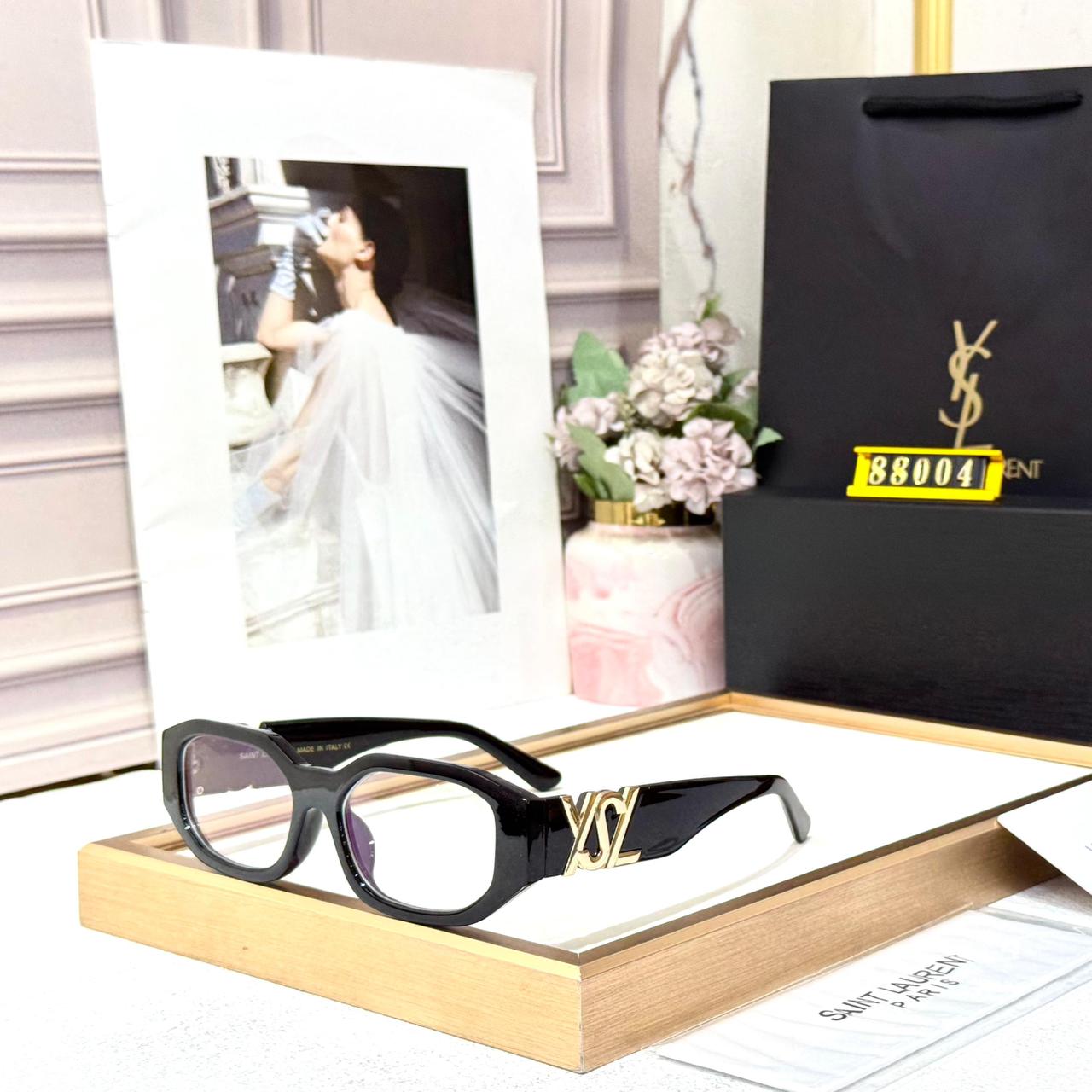 Ysl Saint Laurent Black Rectangular Transparent Women’s Sunglasses