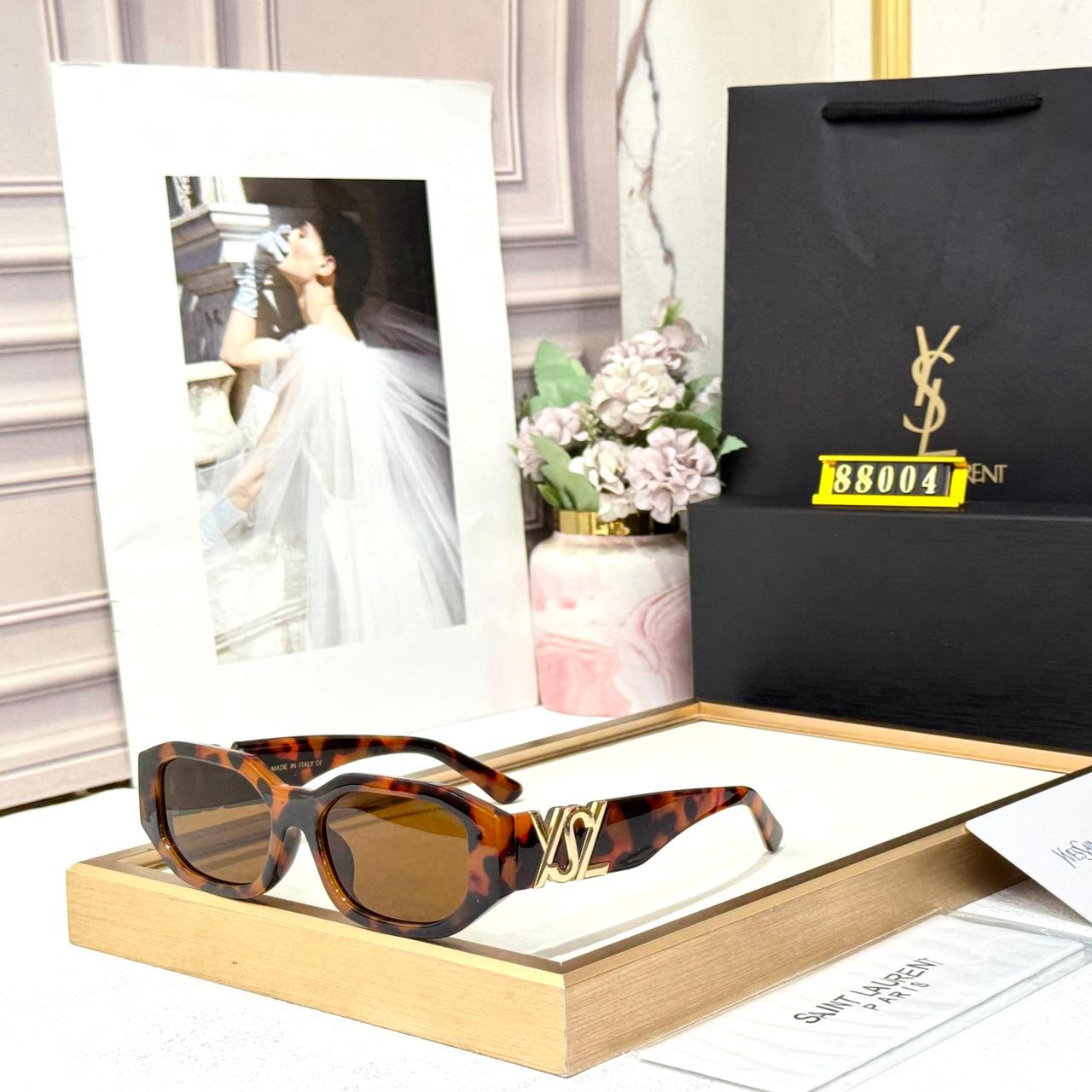 Ysl Saint Laurent Leopard Rectangular Women’s Sunglasses
