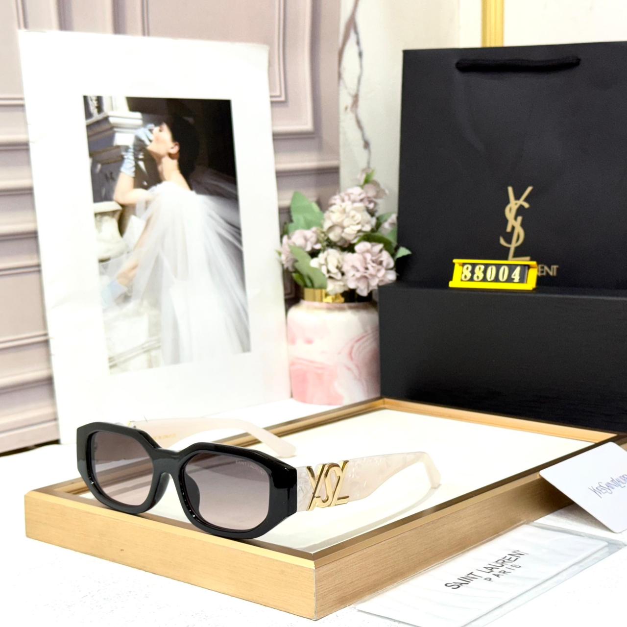 Ysl Saint Laurent White Grey Rectangular Women’s Sunglasses