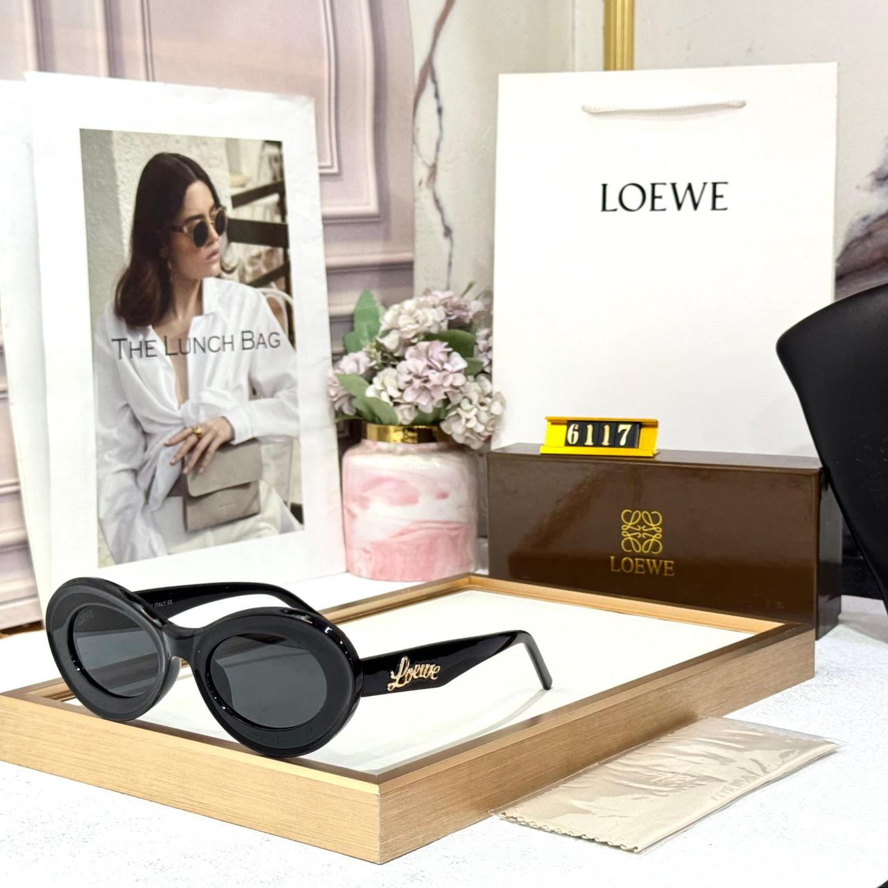 Loewe Black Oval Acetate Black Women’s Sunglasses