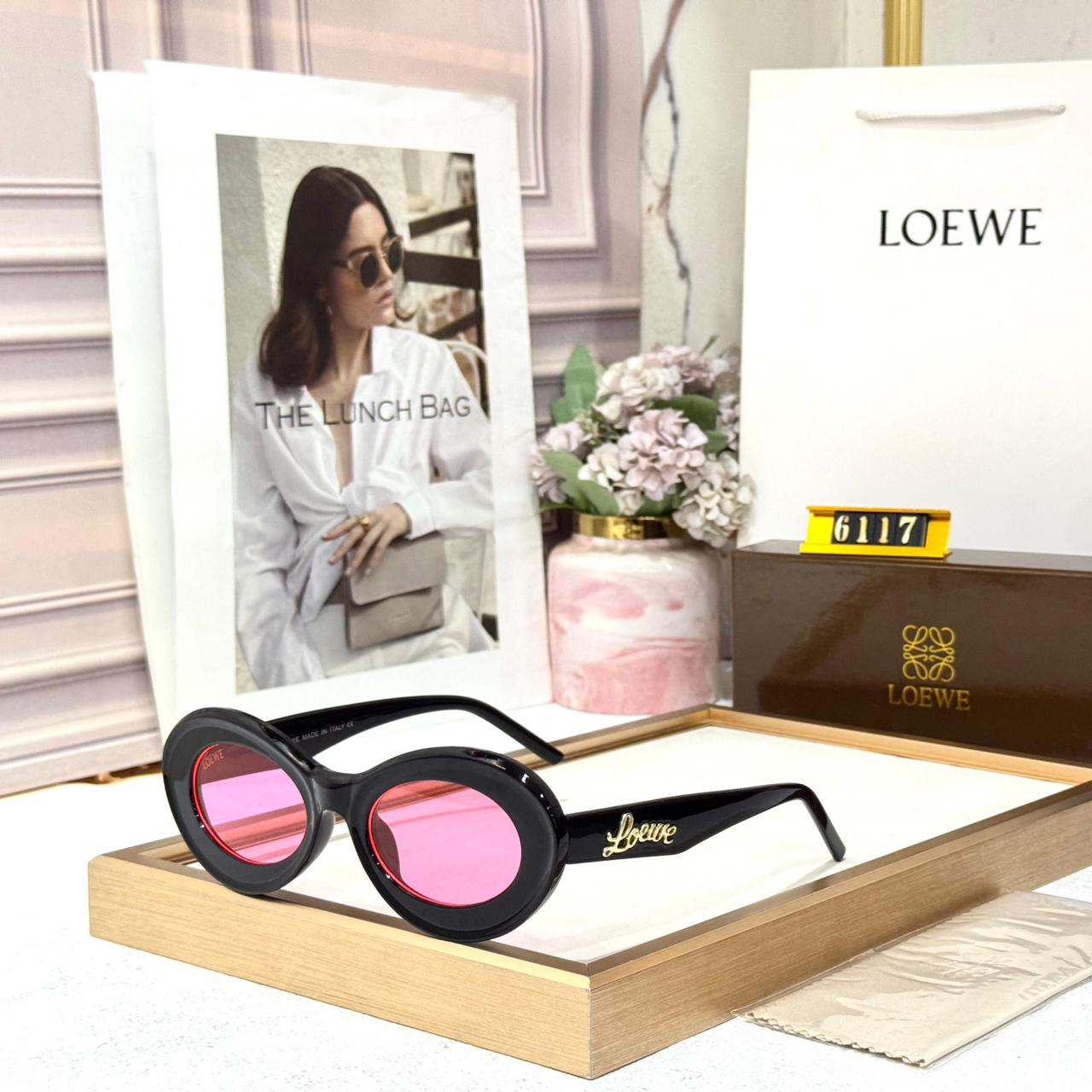 Loewe Brown Oval Acetate Rose Black Women’s Sunglasses