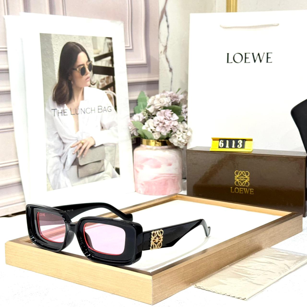 Loewe Black Rectangular Pink Gradient Women’s Sunglass