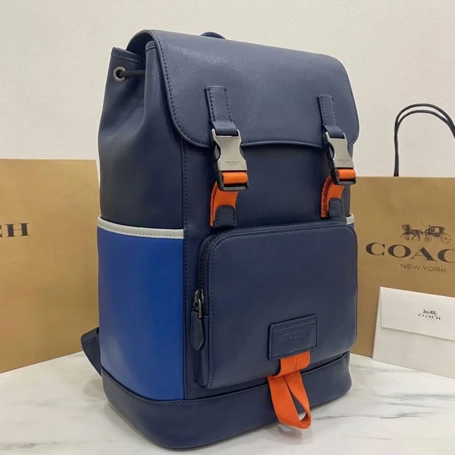 Coach Track Blue Color Block Backpack