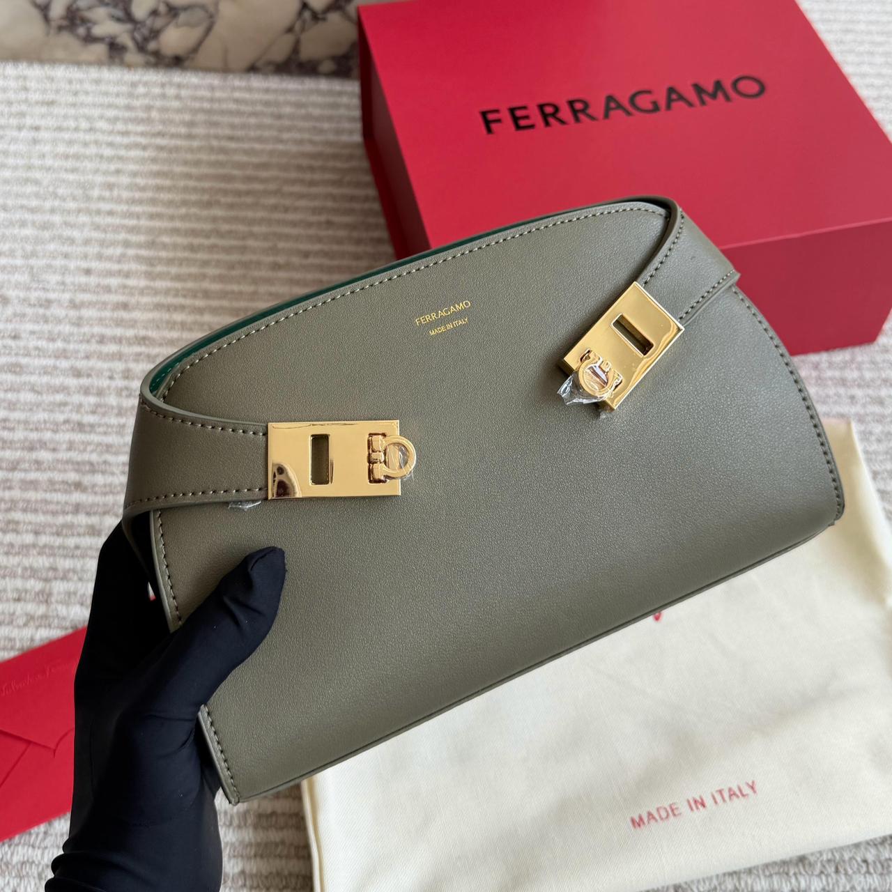 Ferragamo Hug Mini Olive Premium Crossbody Bag (With Box)