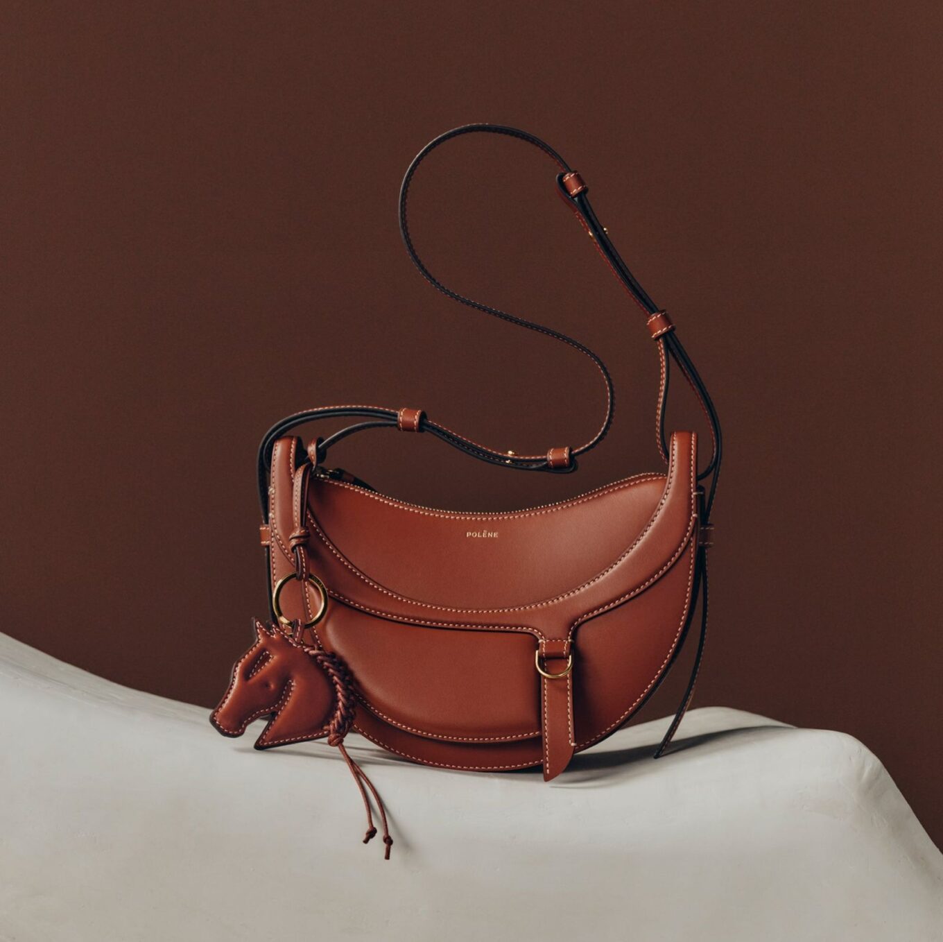 Polene Numero Dix Galop Brown Shoulder Bag (With Box)