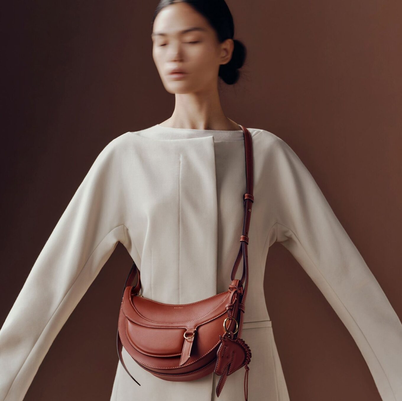 Polene Numero Dix Galop Brown Shoulder Bag (With Box)