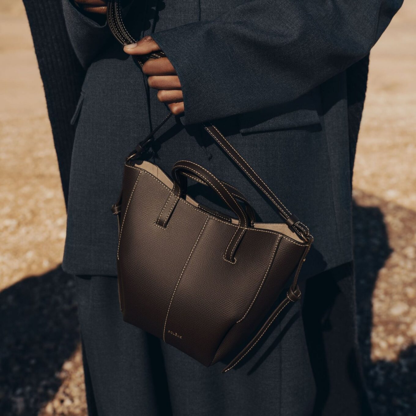 Polene Cyme Nano Ebony Color Tote Bag