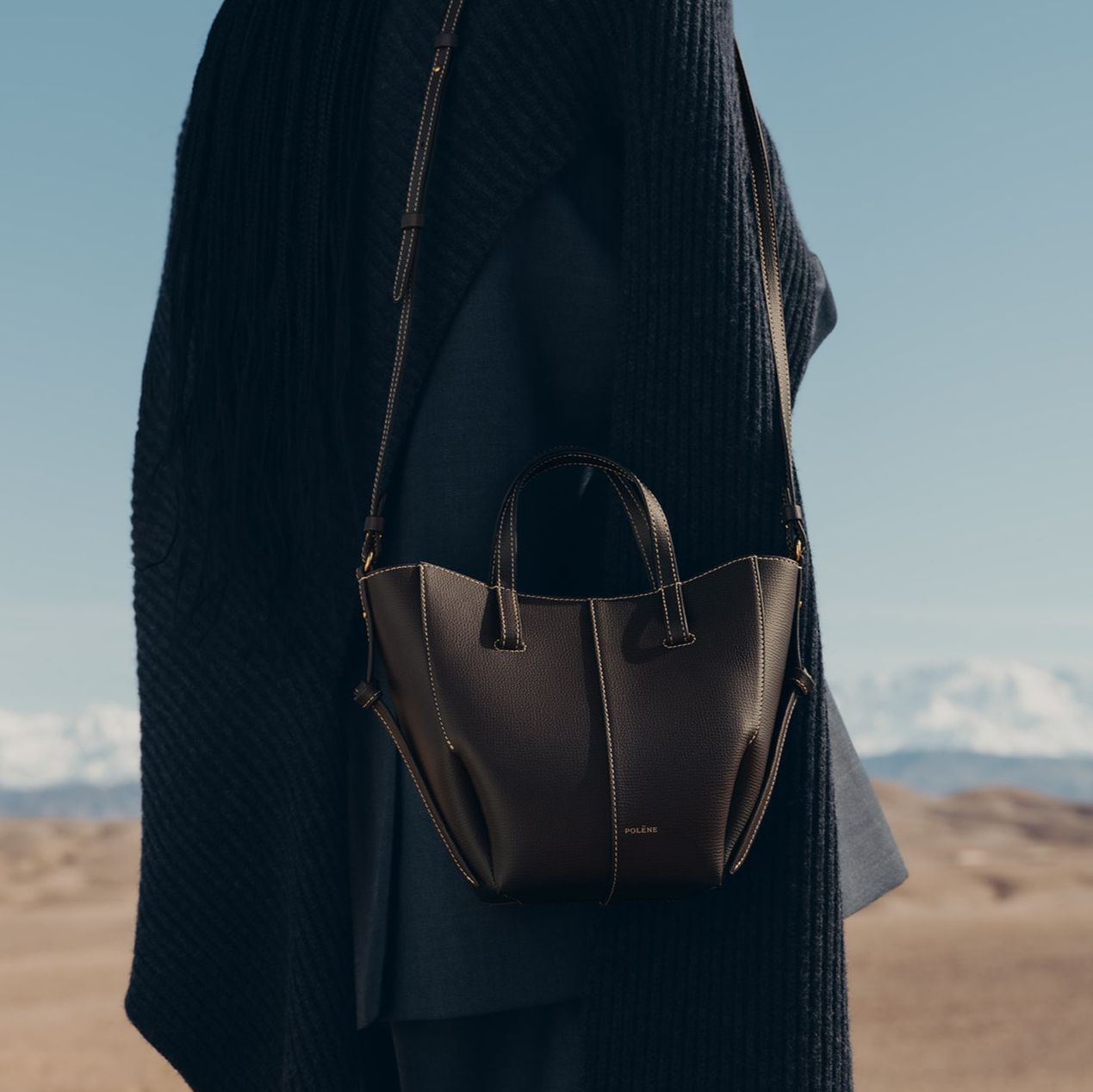 Polene Cyme Nano Ebony Color Tote Bag