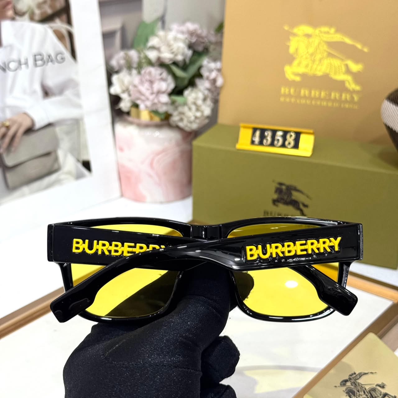 Burberry Yellow Square Signature Check Sunglasses