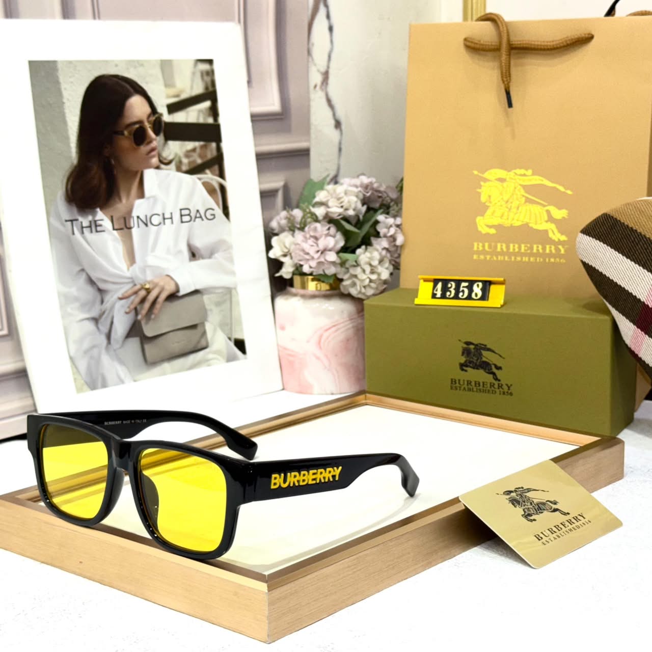 Burberry Yellow Square Signature Check Sunglasses