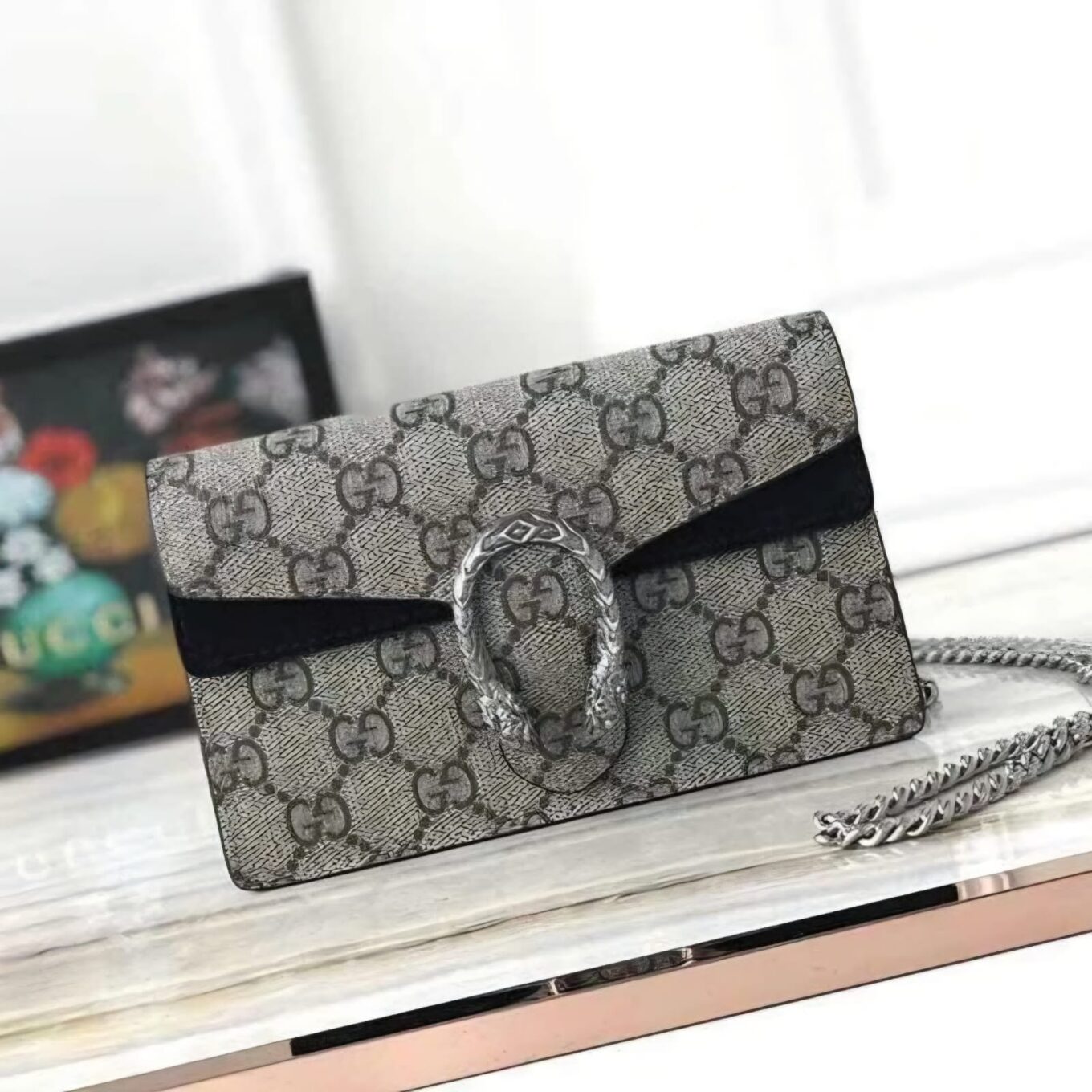 Gucci Dionysus Khaki Black Mini Sling Bag (With box)