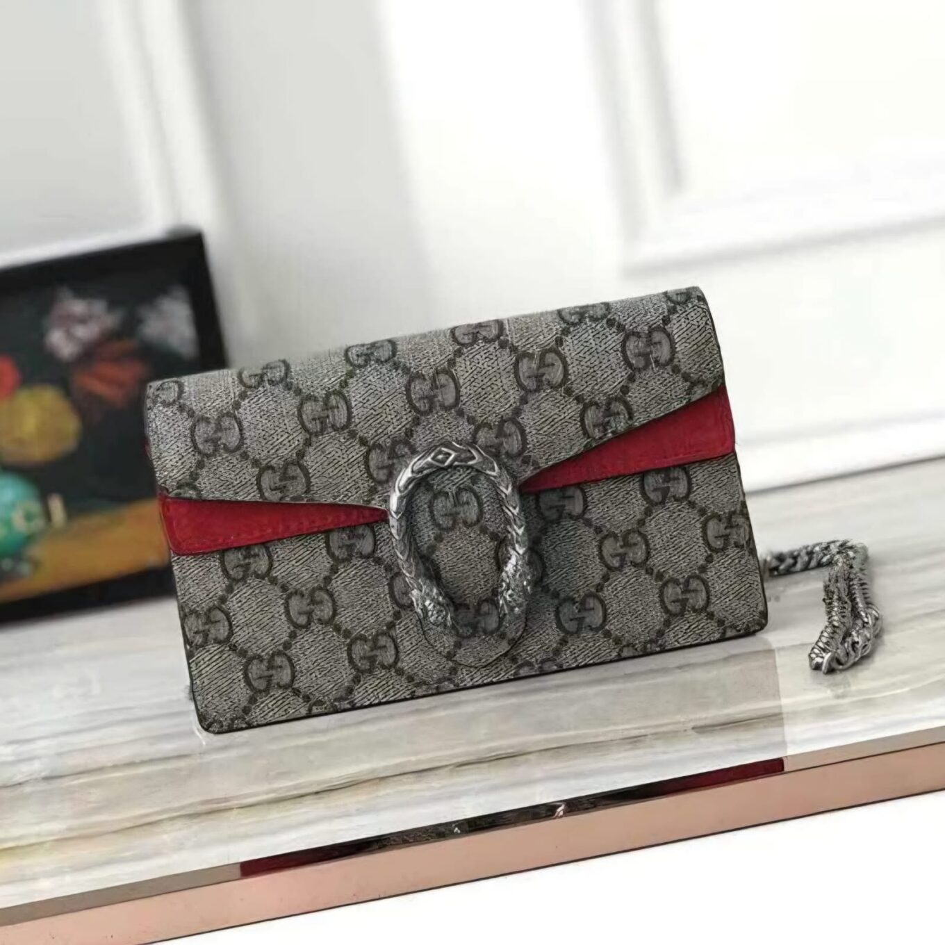 Gucci Dionysus Khaki Red Mini Sling Bag (With box)