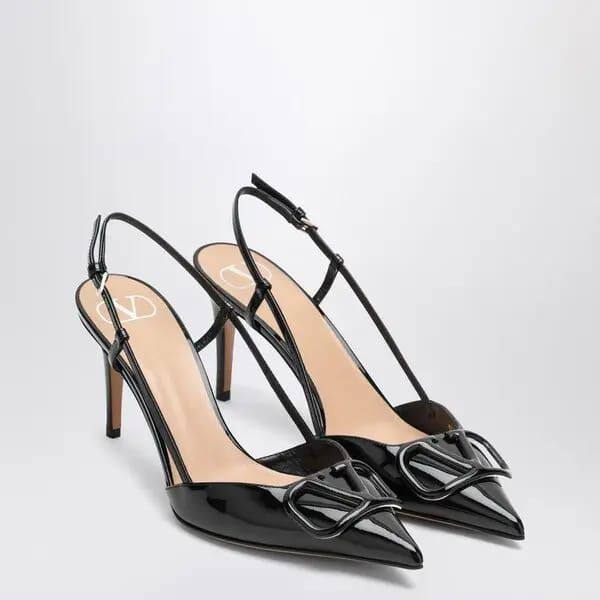 Valentino Vlogo Black Glossy Slingback Heel