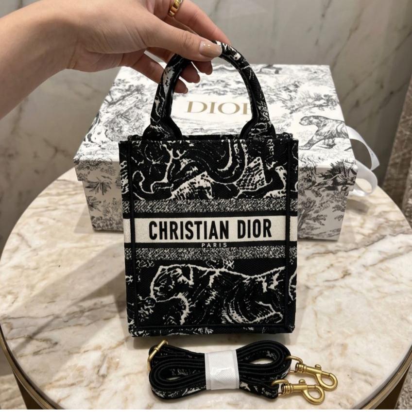 Christian Dior Black Tiger Mini Long Book Tote (With Box)