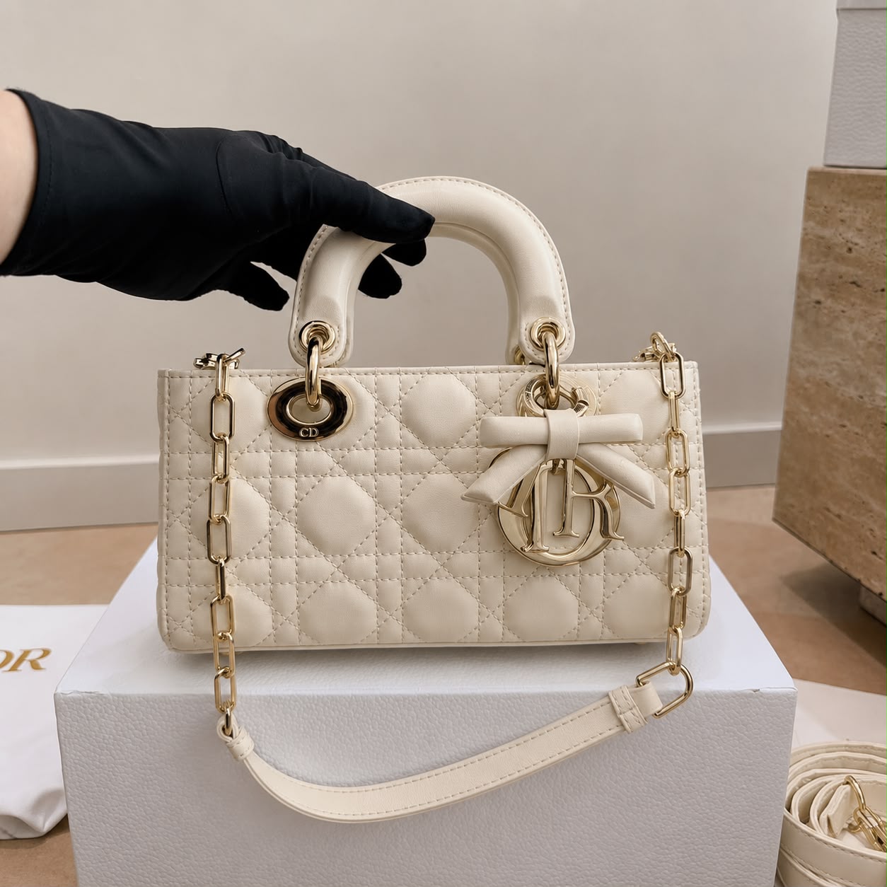 Dior Lady D-Joy White Premium Hand Bag (With Double Box)