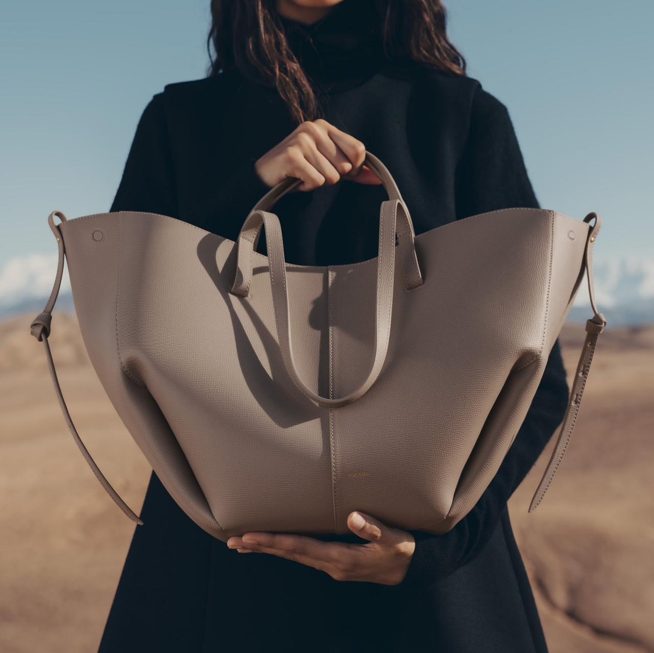 Polene Cyme Textured Taupe Handbag