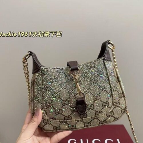 Gucci Jackie Notte Crystal Embellished Small Premiu Shoulder Bag (With Double box)