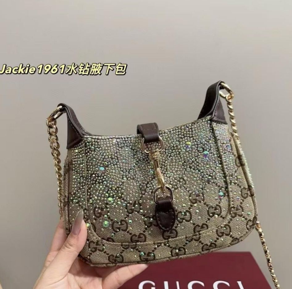 Gucci Jackie Notte Crystal Embellished Small Premiu Shoulder Bag (With Double box)