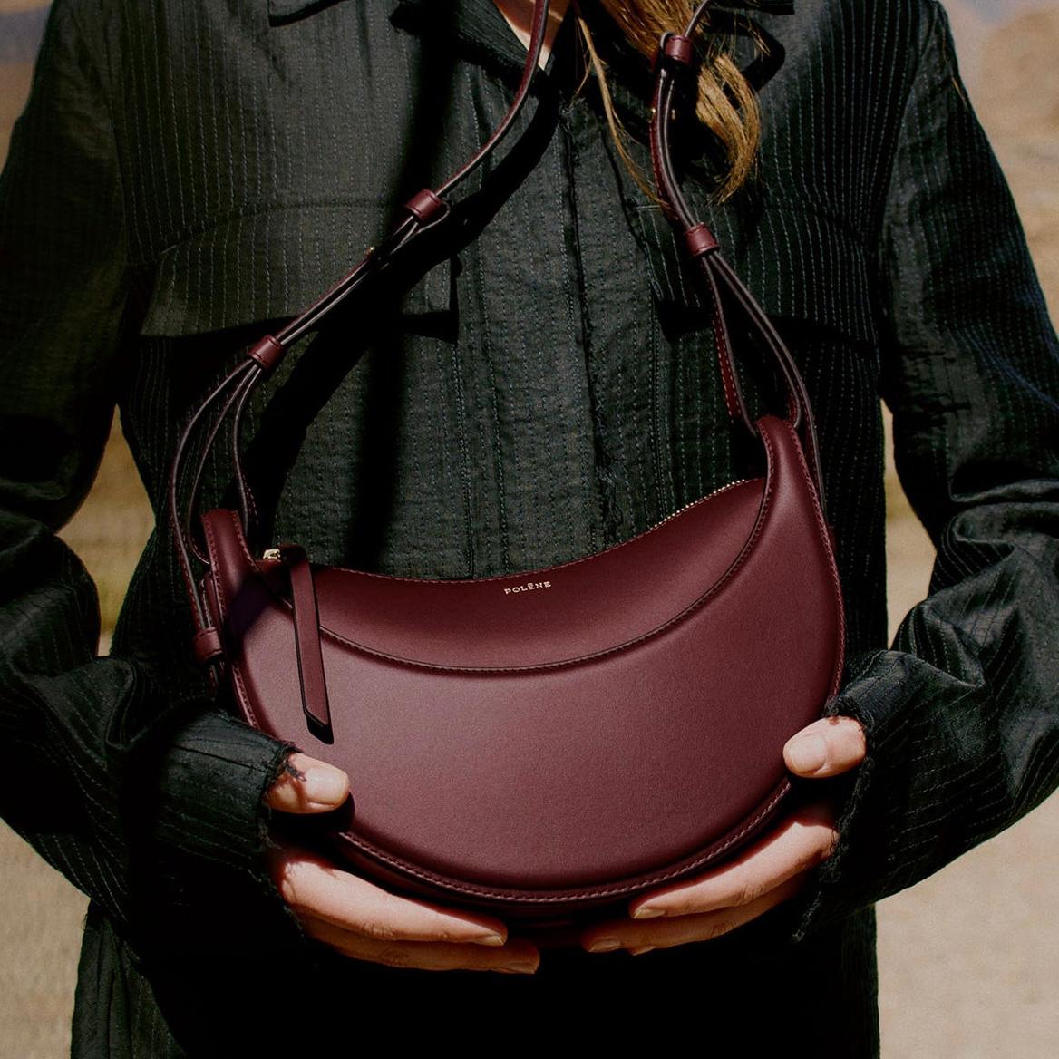 Polene Numero Dix Black Cherry Color Shoulder Bag (With Box)