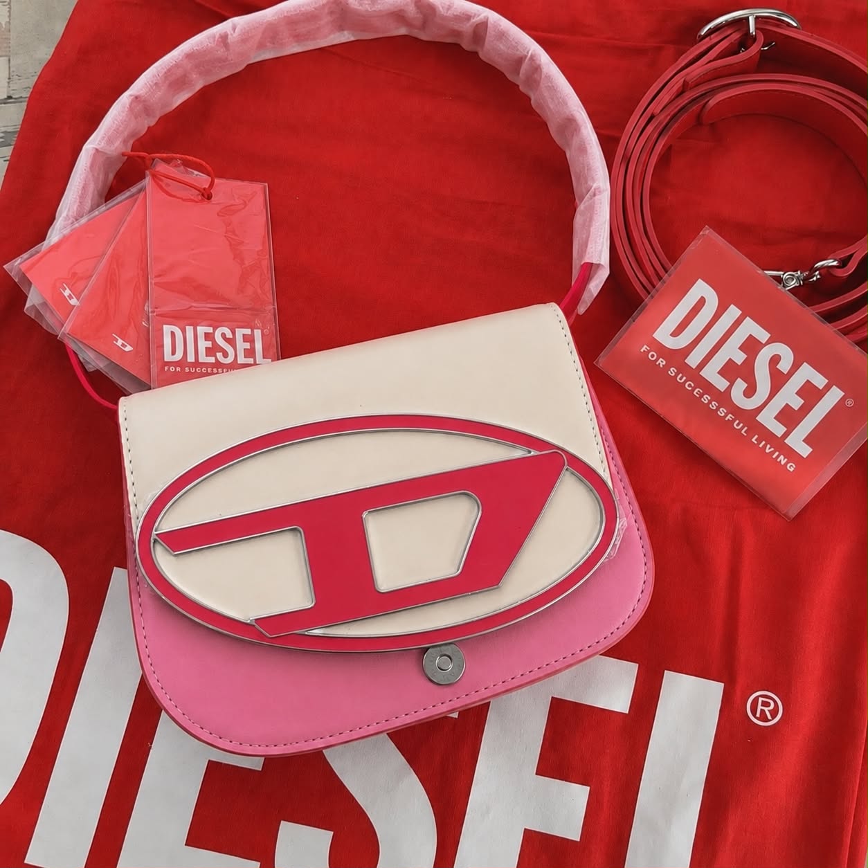 Diesel Responsible Pink Beige Color Shoulder Bag (With Box)