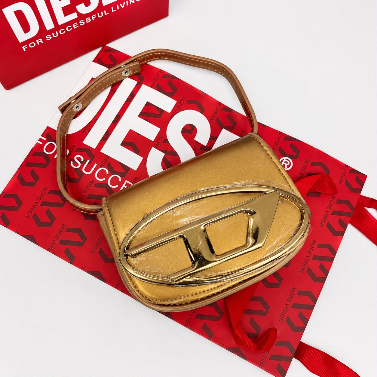 Diesel Responsible Gold Color Shoulder Bag (With Box)