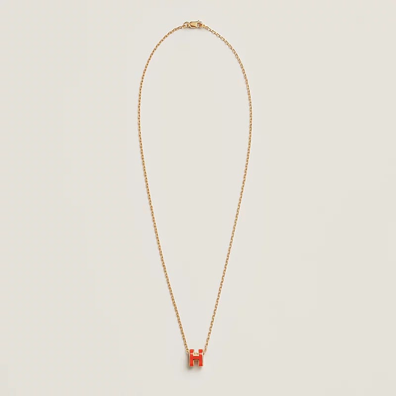 Hermes Pop H Orange Mini Pendant Necklace