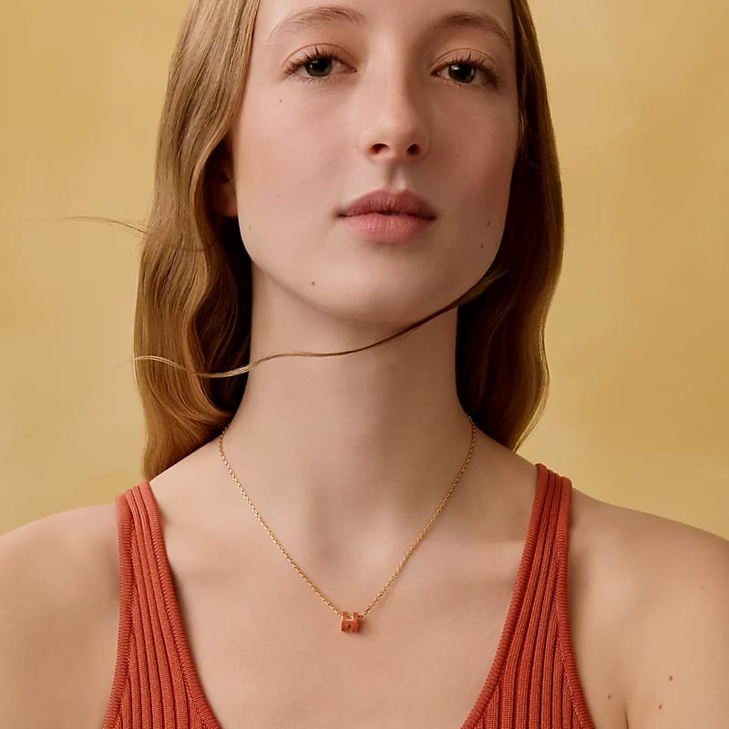 Hermes Pop H Orange Mini Pendant Necklace