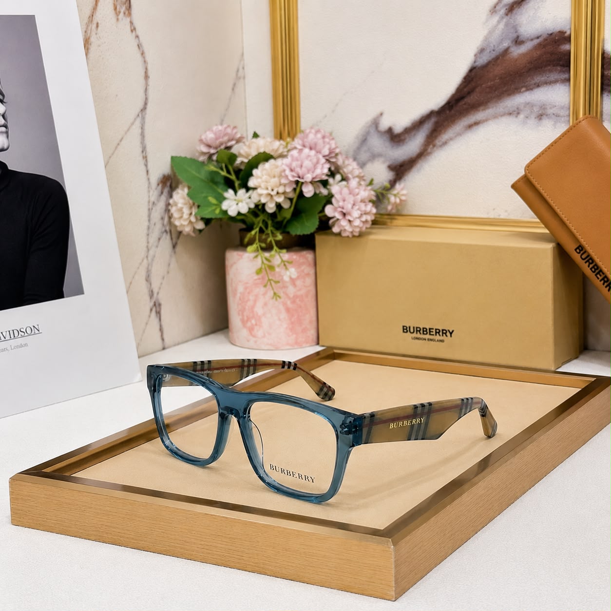 Burberry Unisex Transparent Blue Square Eyeglasses