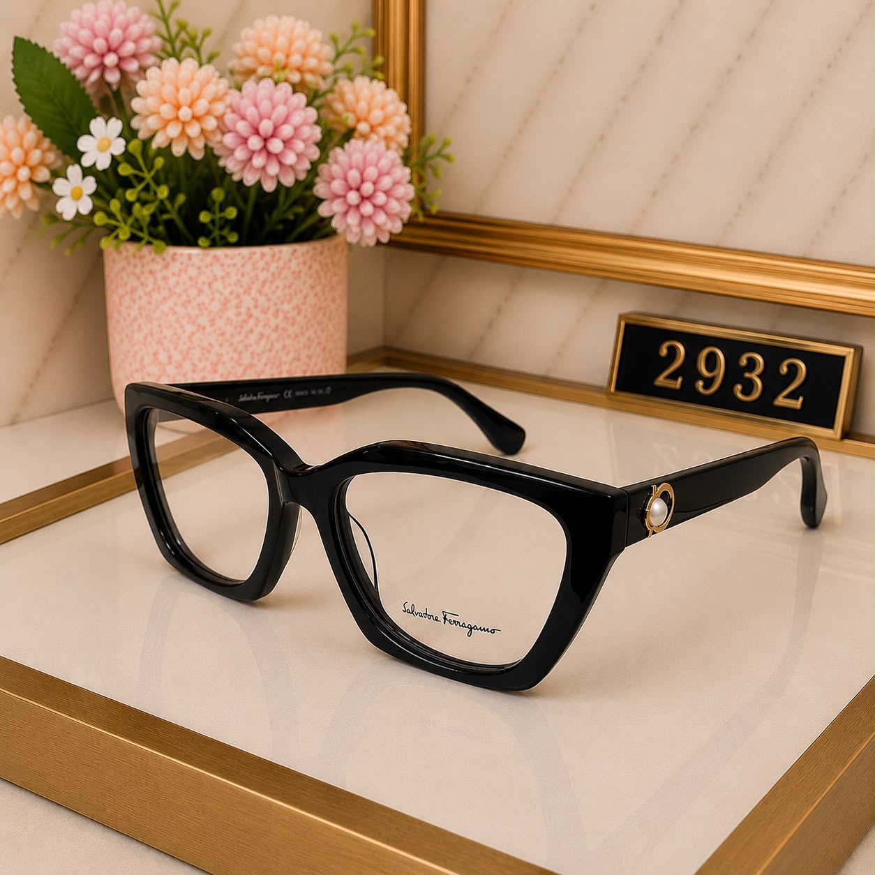 Salvatore Ferragamo Black Cat-Eye Women's Eyeglass