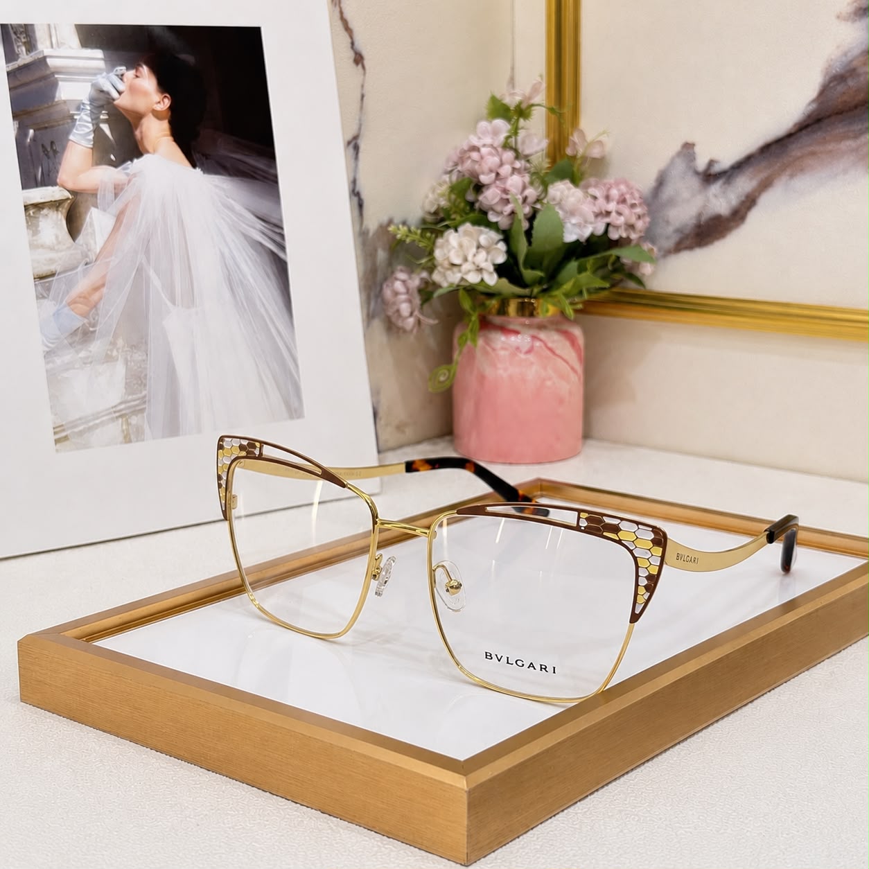 Bvlgari Women's Serpenti Cat-Eye Metal Eyeglasses