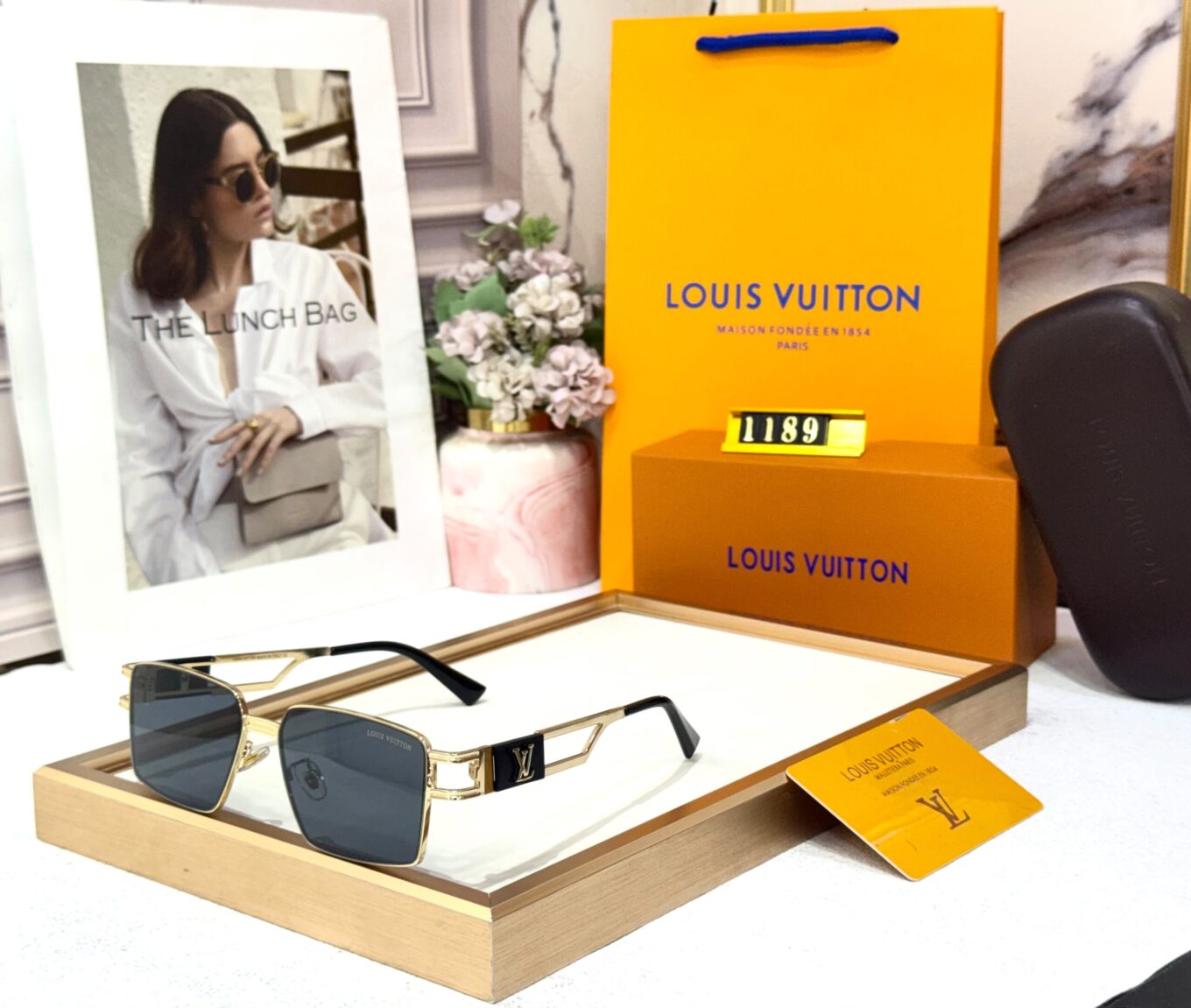 Louis Vuitton Gold Frame Square Black Men’s Sunglasses