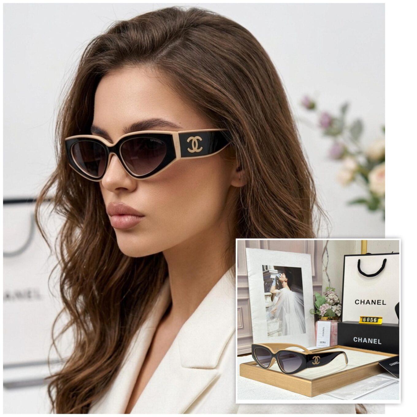 Chanel Cat-Eye Black & Beige Statement Edition Premium Sunglasses