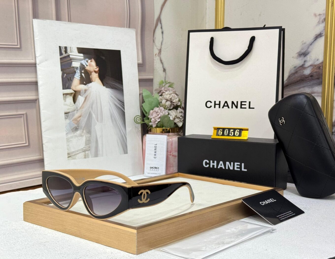 Chanel Cat-Eye Black & Beige Statement Edition Premium Sunglasses