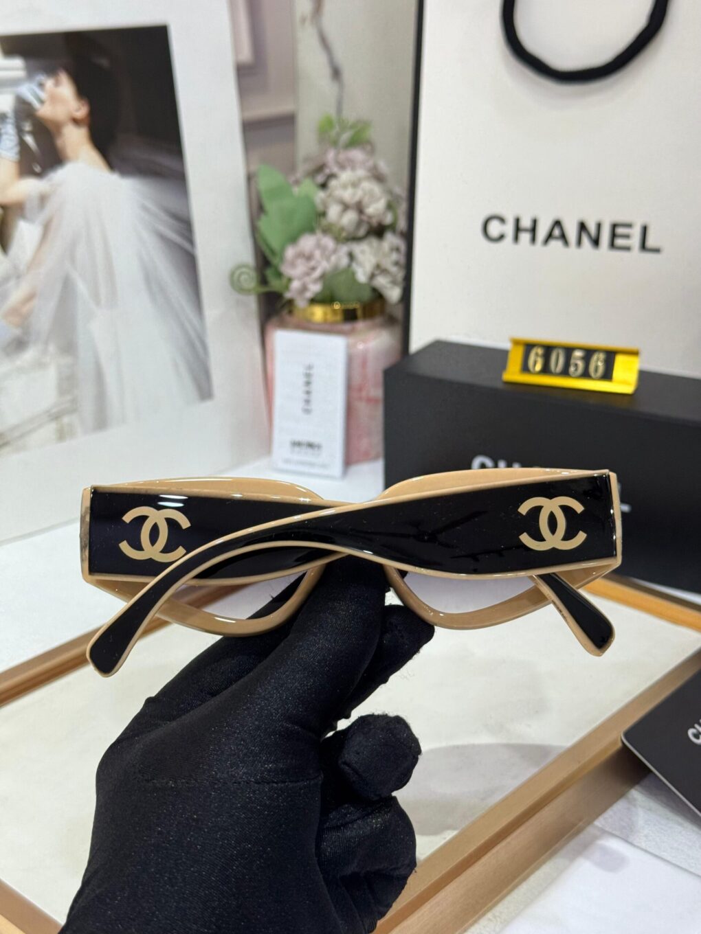 Chanel Cat-Eye Black & Beige Statement Edition Premium Sunglasses