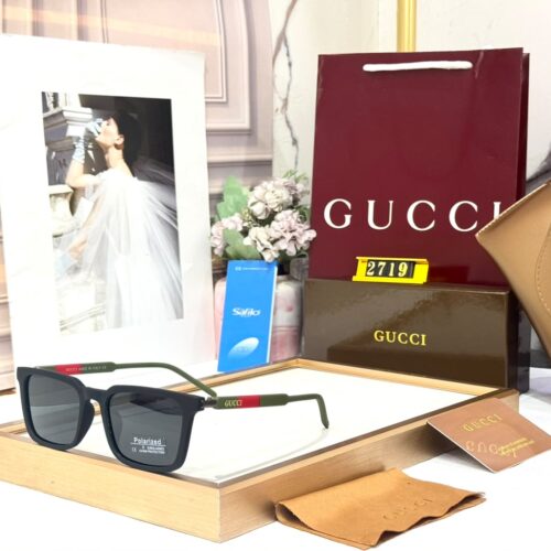 Gucci Polarized Square Black Frame with Signature Green & Red Sunglasses