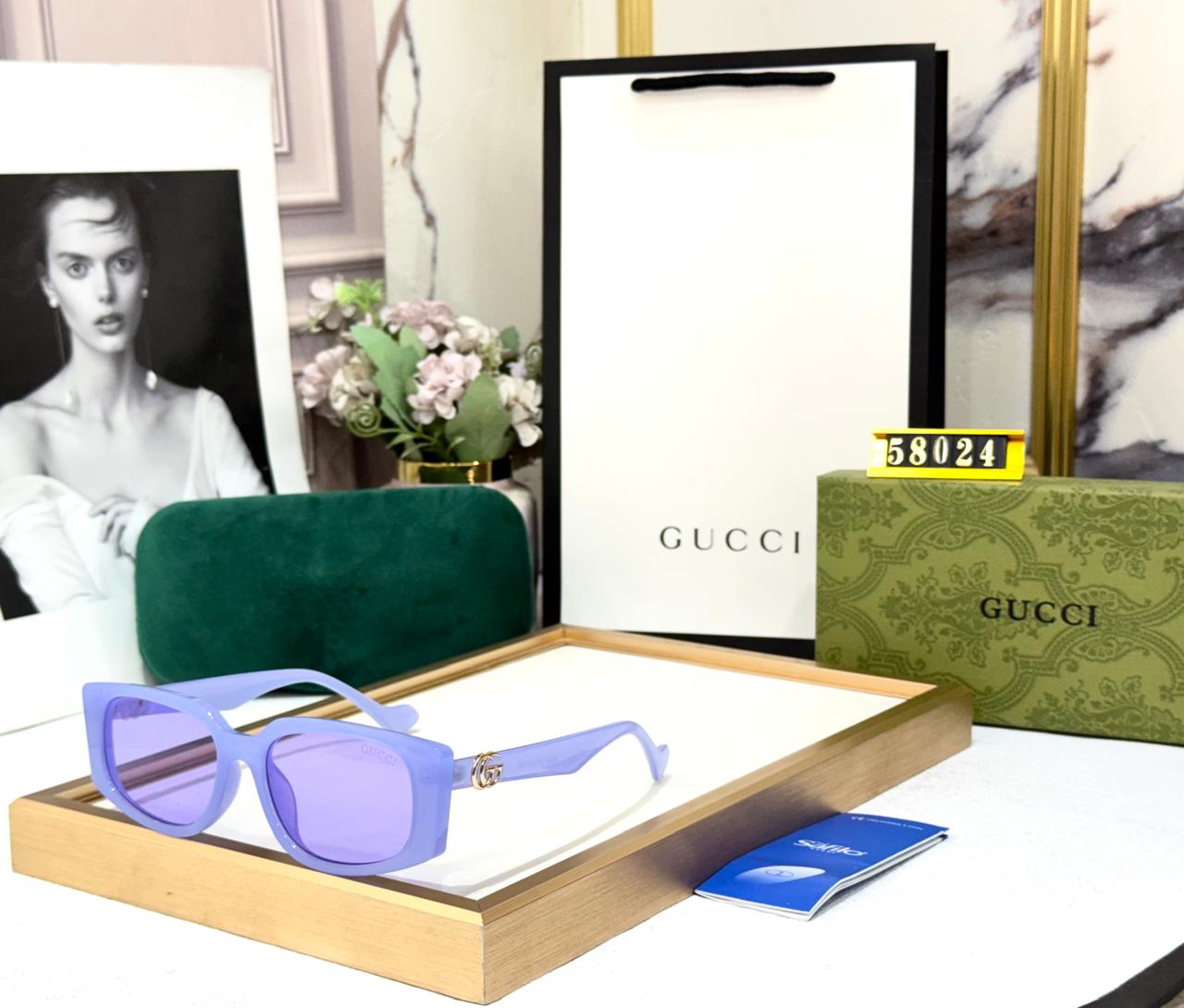 Gucci Oversized Square Transparent Lavender Frame & Purple Sunglass