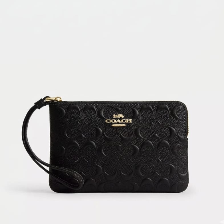Coach Black Embossed Corner Wristlet