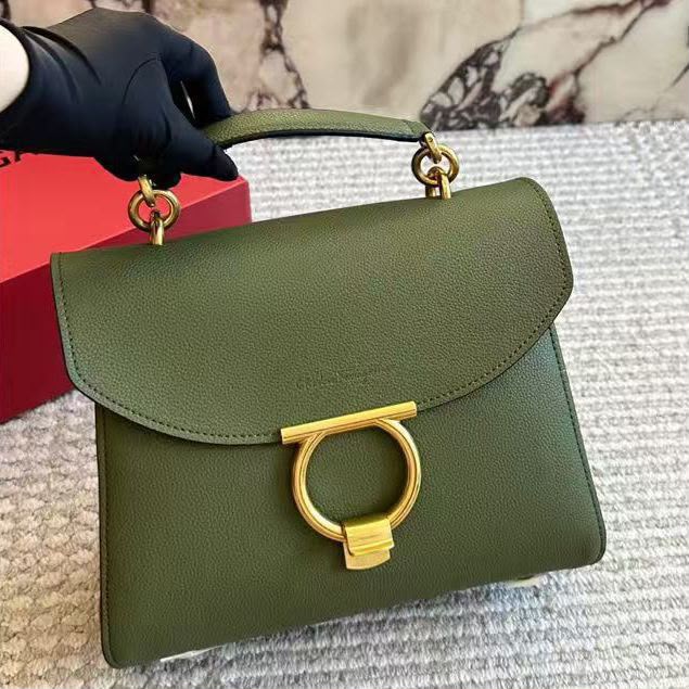 Ferragamo Gancini Green Color Top Handle Premium Bag (With Box)