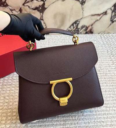 Ferragamo Gancini Coffee Color Top Handle Premium Bag (With Box)