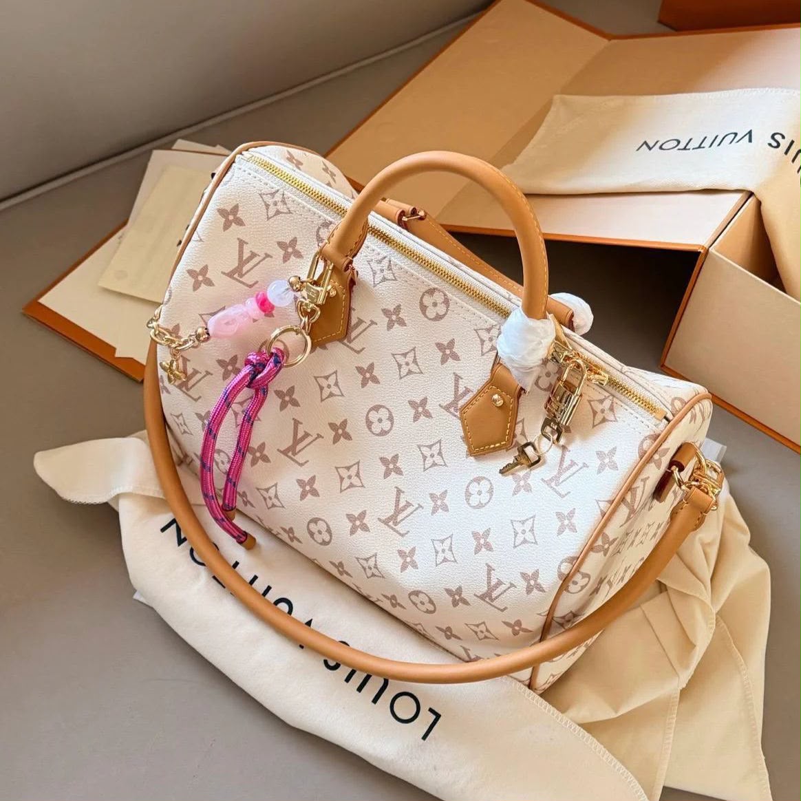 Louis Vuitton Soft Lucky 30 Dune Color Premium Speedy Bag (With Double Box )