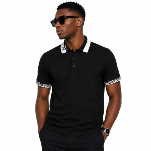 LV Stripe Collar Black Polo Tshirt