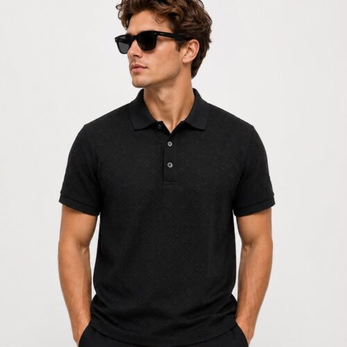 LV Black Monogram Embossed Polo Tshirt