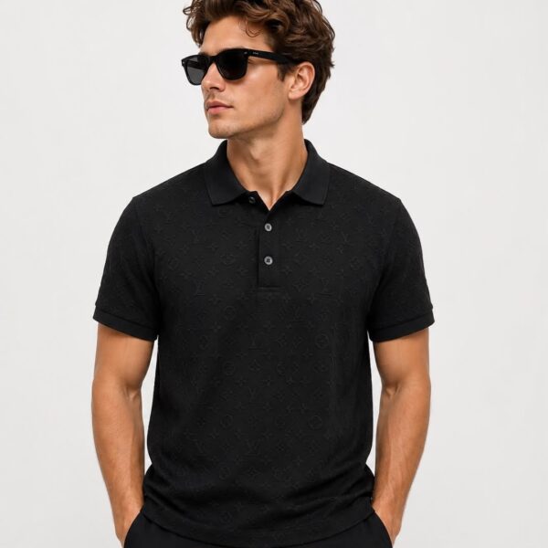 LV Black Monogram Embossed Polo Tshirt